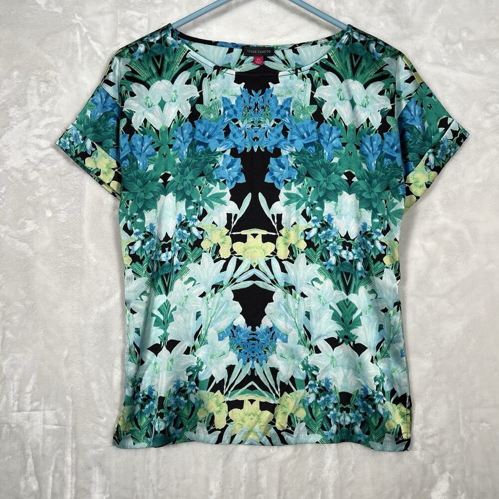 Petite Small Vince Camuto Desert Horizons Blue Tropical Flower Top